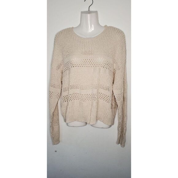 Hooked Up Long Sleeve Mixed Knit Sweater XS Cream - Picture 1 of 5